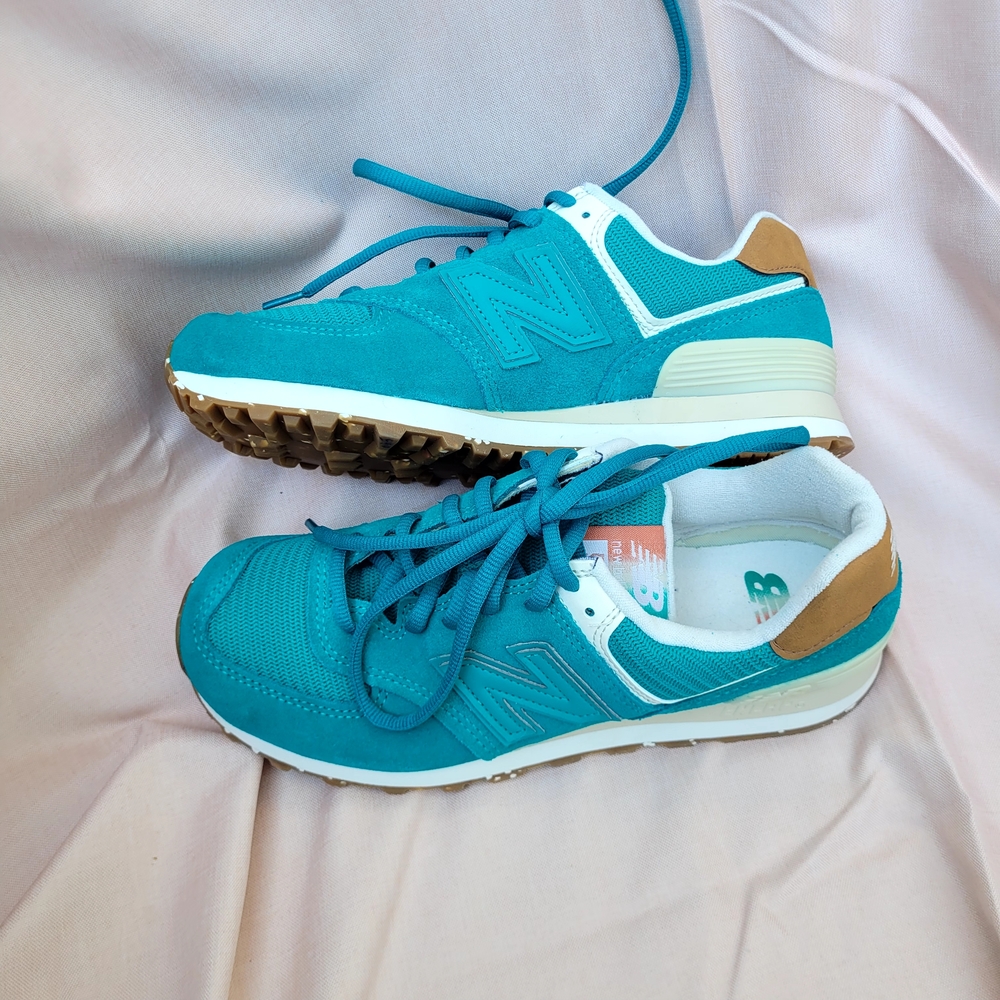 New Balance 574 Teal Athletic Shoes - Picture 9 of 11